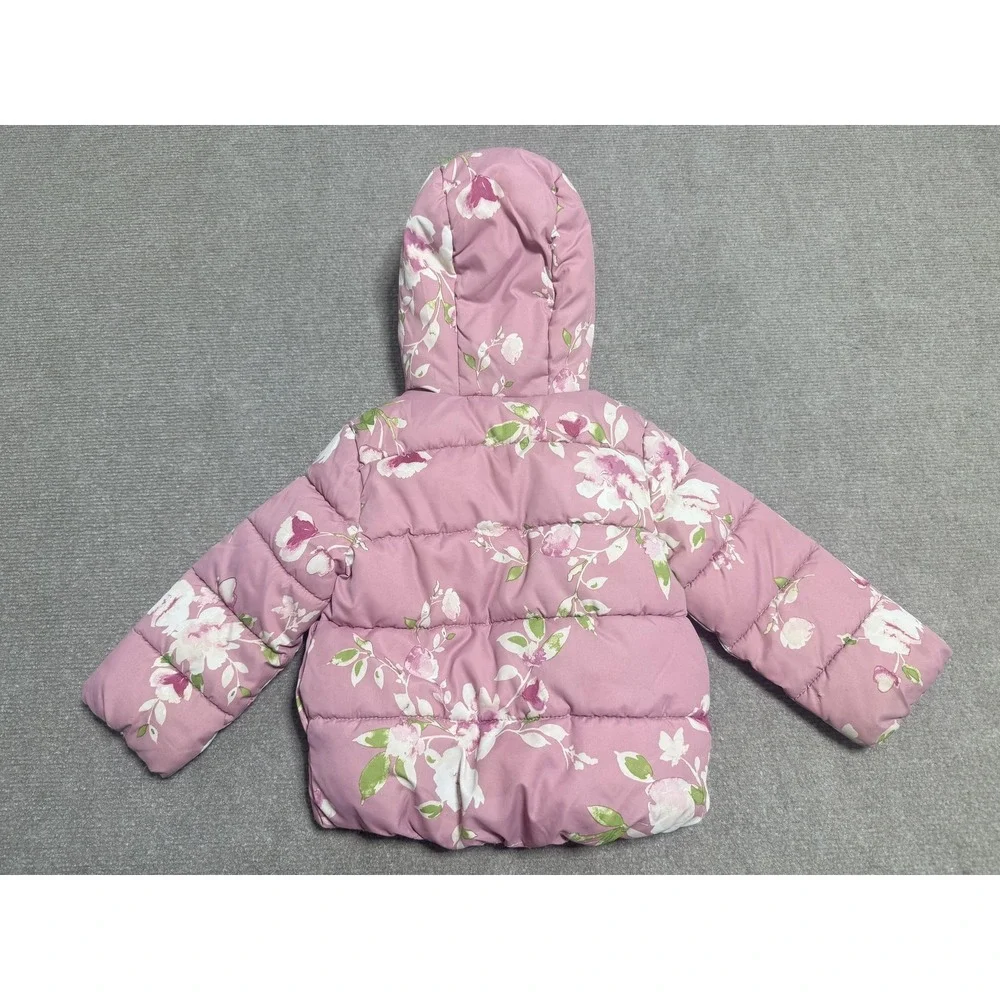 The Childrens Place Jacket Girls 2T Pink‎ Floral Hooded Puffer Coat Winter